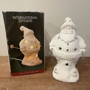 Vintage International Bazaar Santa on Skis 9"  Night Light Missing Cord Box READ